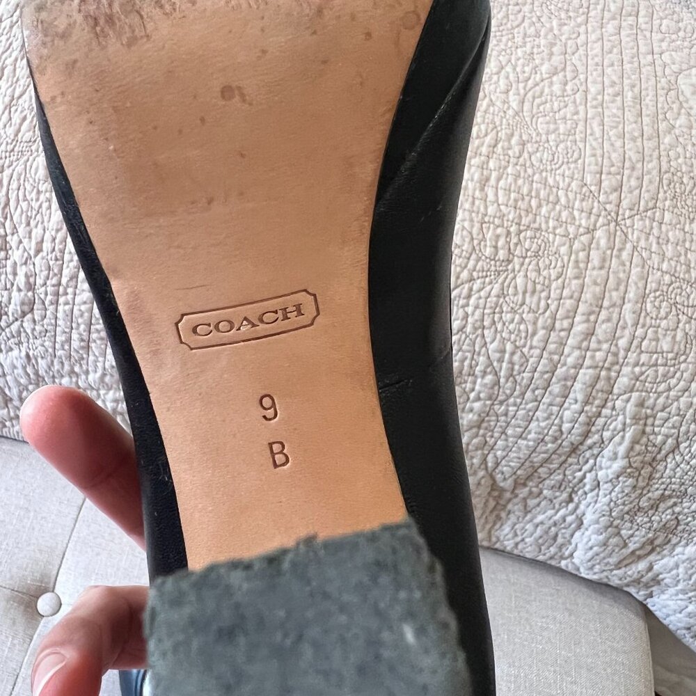 Coach Black Breana Leather Peep Toe Platform Pumps. Coach Logo Heels. Size 9 - Picture 14 of 16
